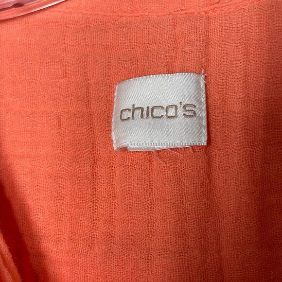 Chico's Orange Long Sleeve Button Up Shirt Roll Tab Sleeve 100% Cotton - Picture 10 of 11